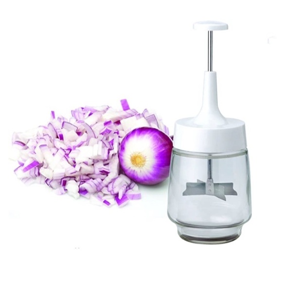 Lifetime Brands Glass Food Chopper 2 Cup 16 OZ Manual Stainless Blades Clear NWT - Picture 2 of 12